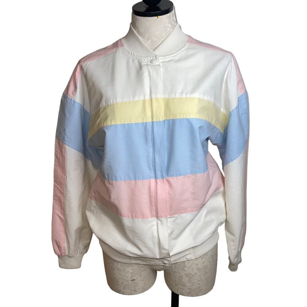 Bay Club Vintage Womens Jacket Size Medium Multicolor Unisex Full Zip Pockets